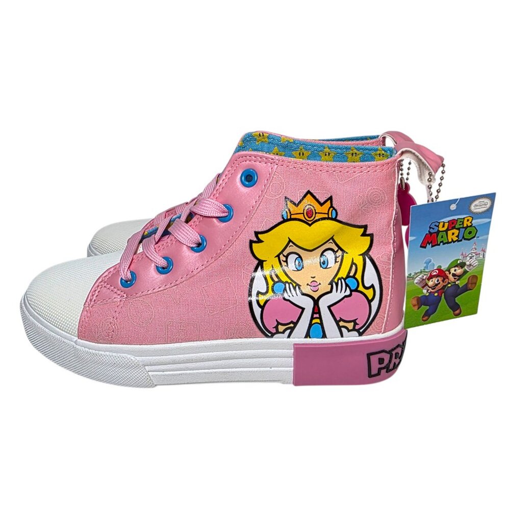 Nintendo Princess Peach Sneakers Lace-up Big Girl Size 4, 5, 6 High Top Shoes